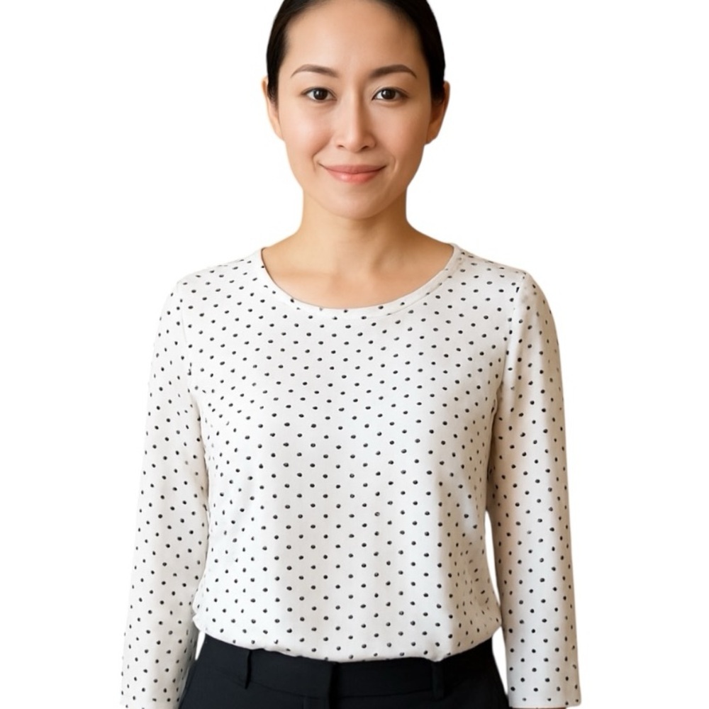 Monk & Lou Small Off White High Low Blouse Office Professional Cuffed Sleeves